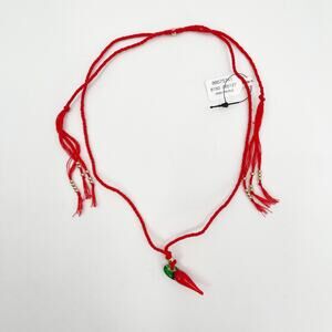 Free People Red Chili Pepper Pendant Necklace with Green Accent